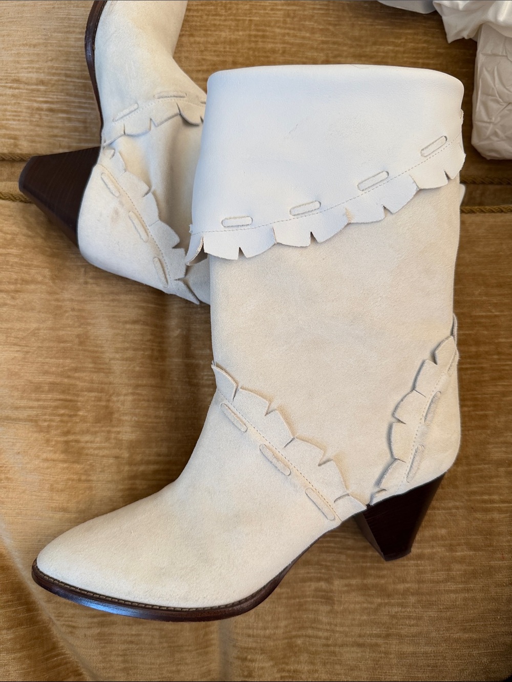 Isabel Marant leesta Cream beige Suede Western heeled Boots